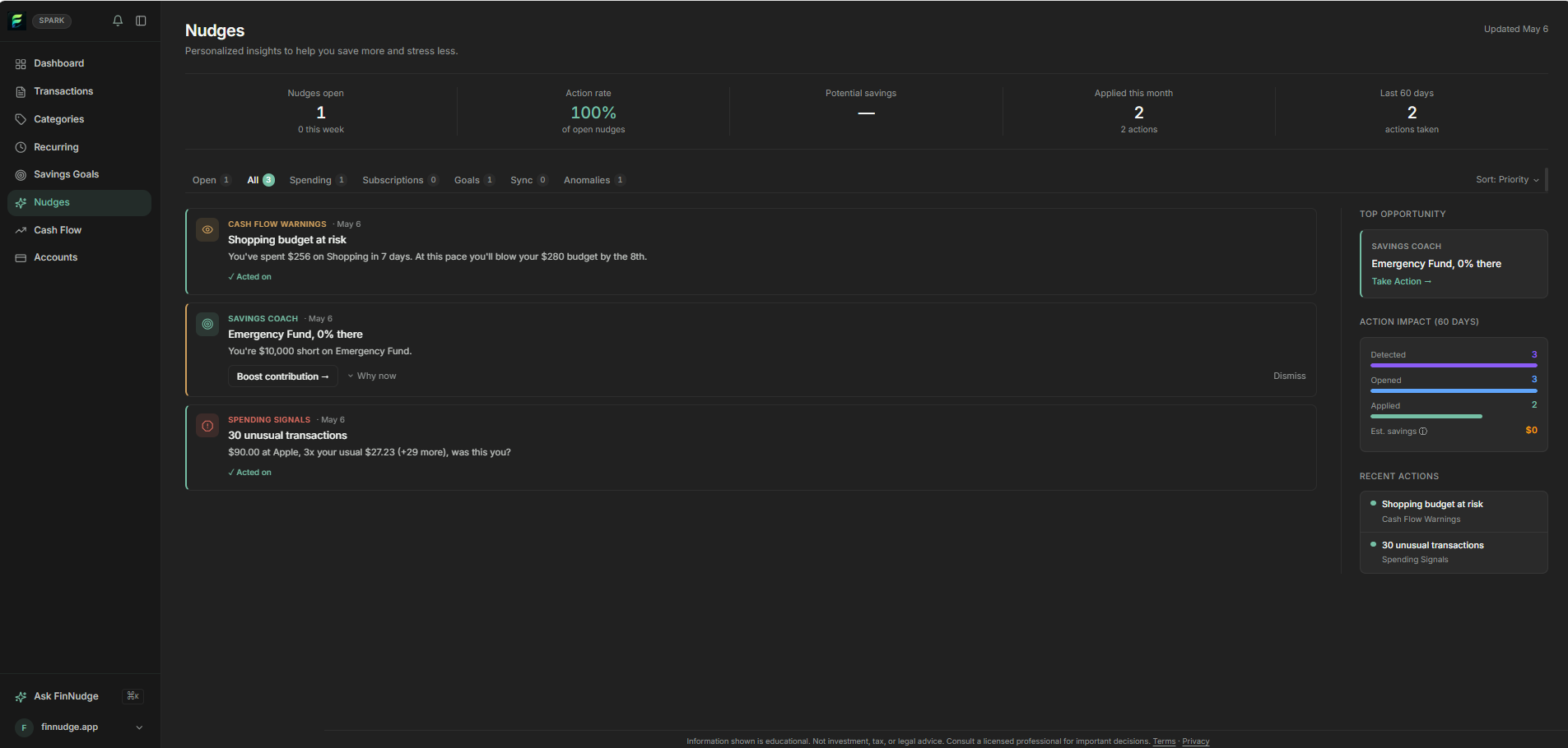 FinNudge Daily agents screenshot